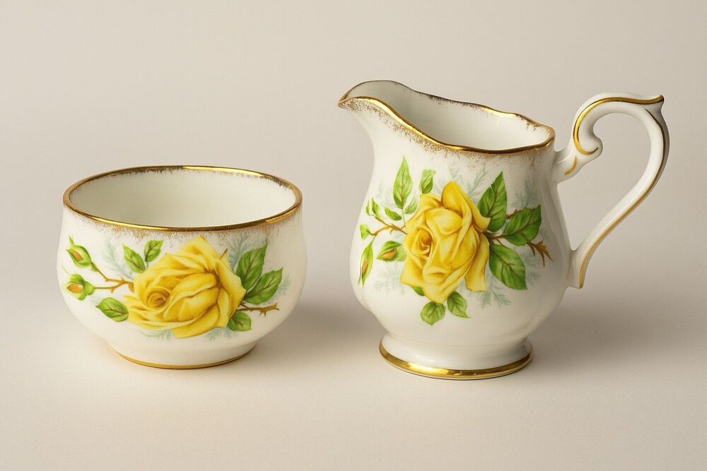 "Tea Rose"  Porcelain Cream & Sugar Set, Royal Albert Bone China, England
